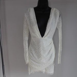 Lace plunge mini dress